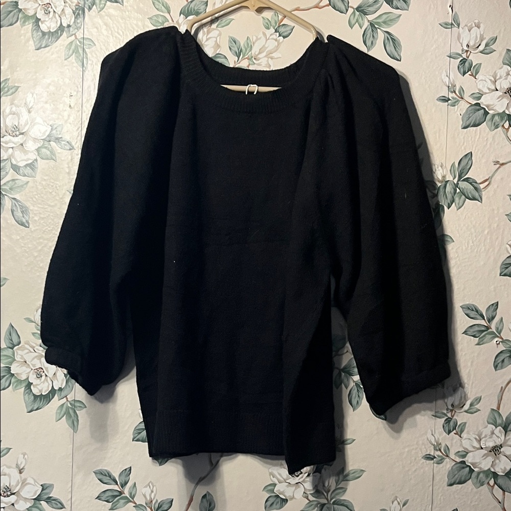 Women's Black Puff Sleeve Crewneck Sweater